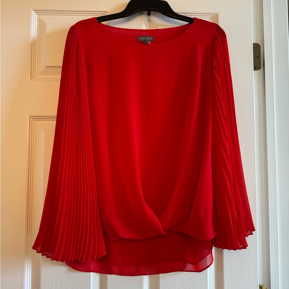 Vince Camuto Red Pleated Sleeve Blouse